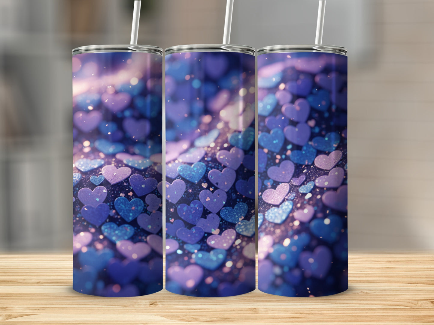 Blue and Pink Heart Patterned Insulated Tumbler
