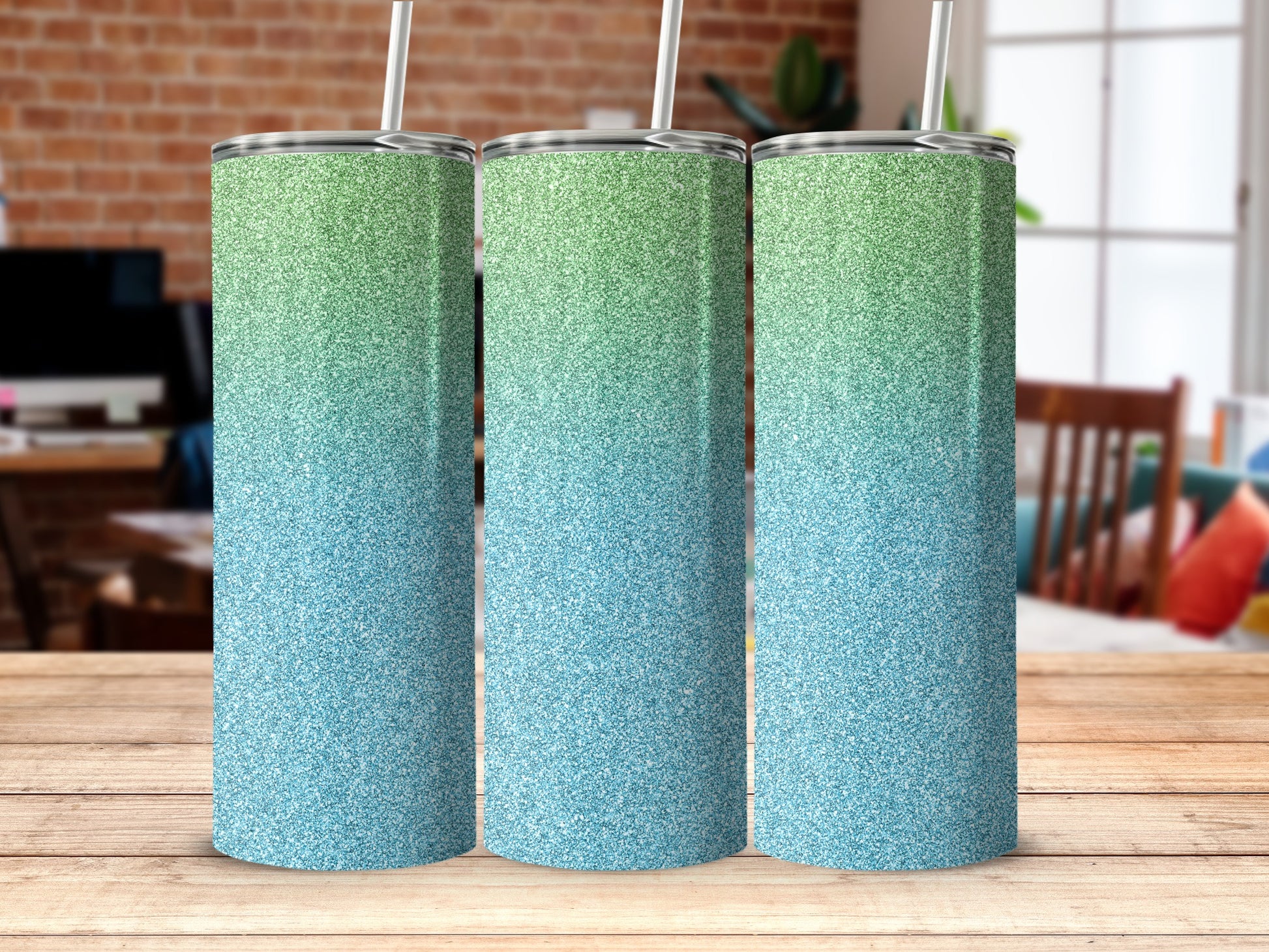 Sparkling Green and Blue Gradient Tumbler