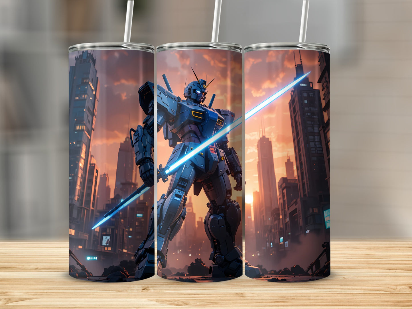 Futuristic Robot With Laser Sword Travel Mug