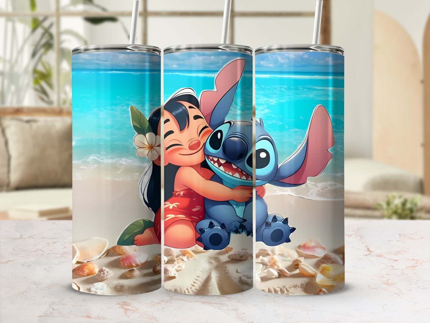 Adorable Beach Themed Tumbler with Cartoon Characters