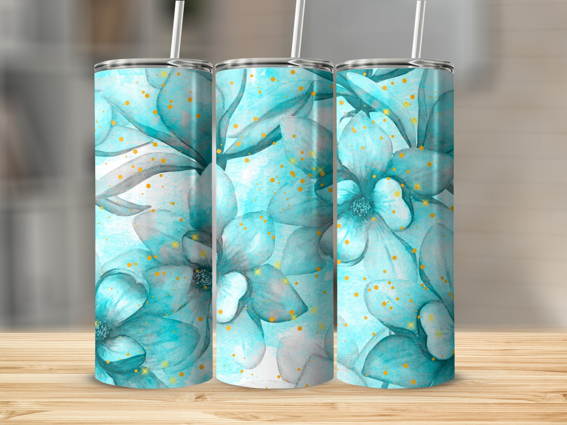 Aqua Floral Pattern Insulated Tumbler Drinkware Item