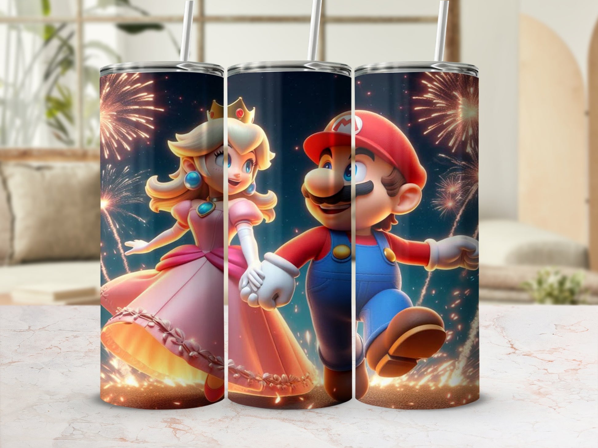 Fireworks Celebration Design Tumbler Set with Straw Attached