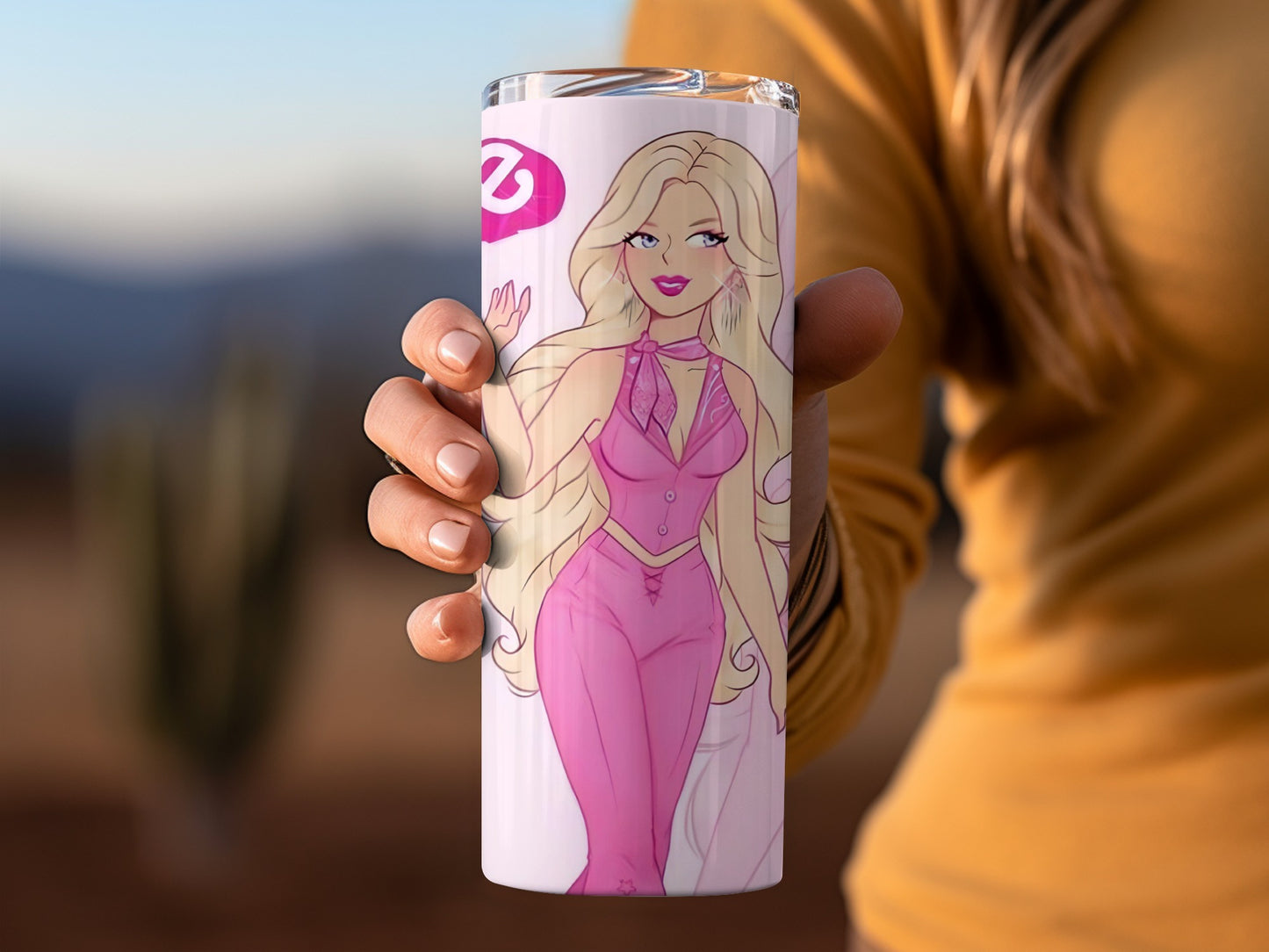 Barbie Cartoon Character Art Pink Outfit Design Tumblers