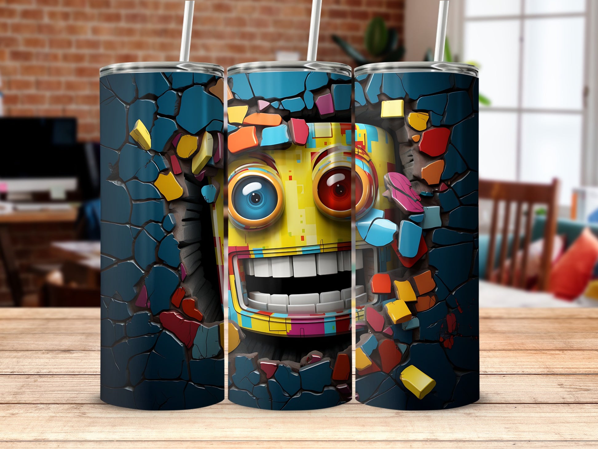 Colorful Robot Mosaic Design Insulated Tumbler