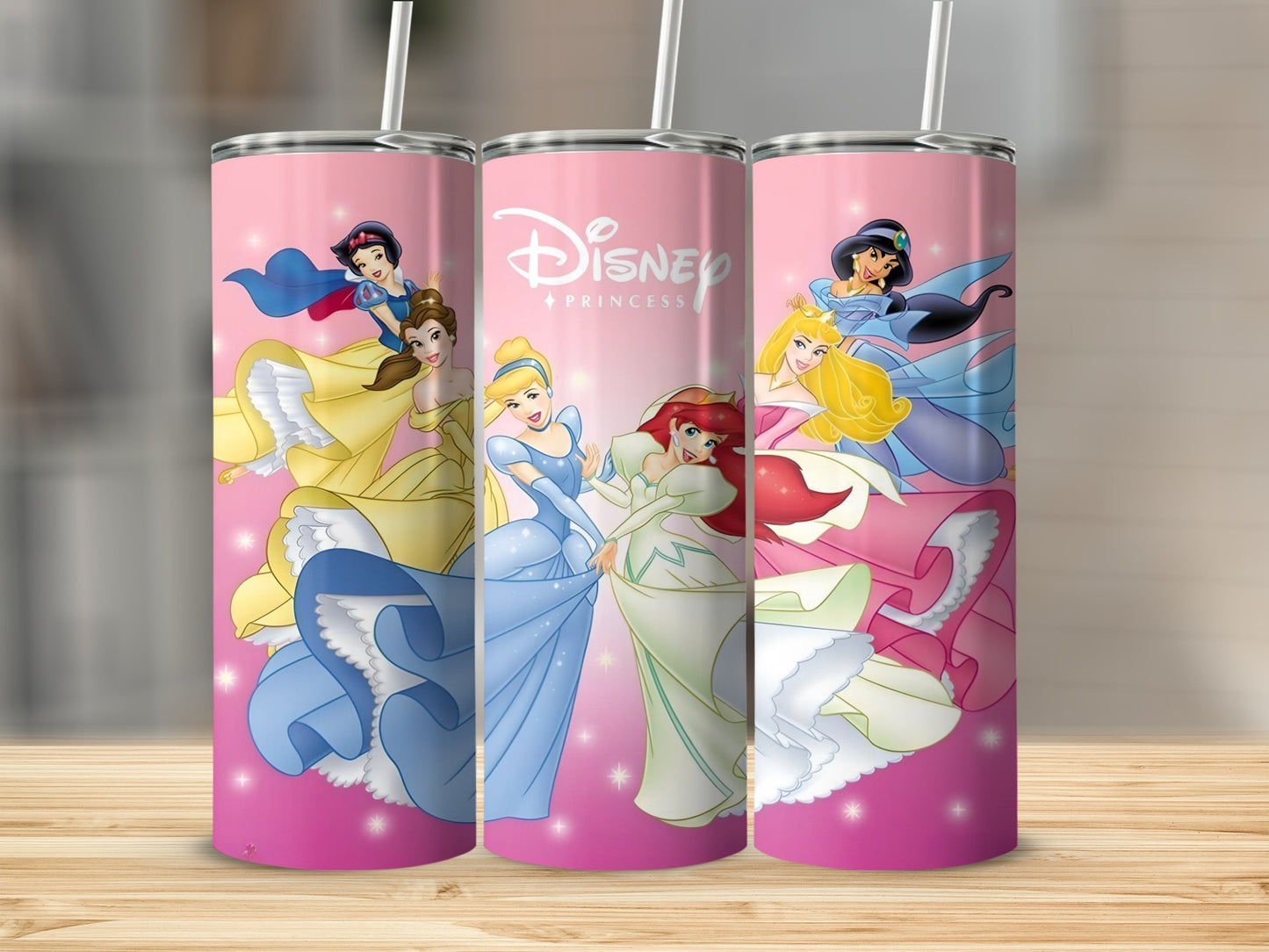 Disney Princess Pink Themed Tumbler with Straw