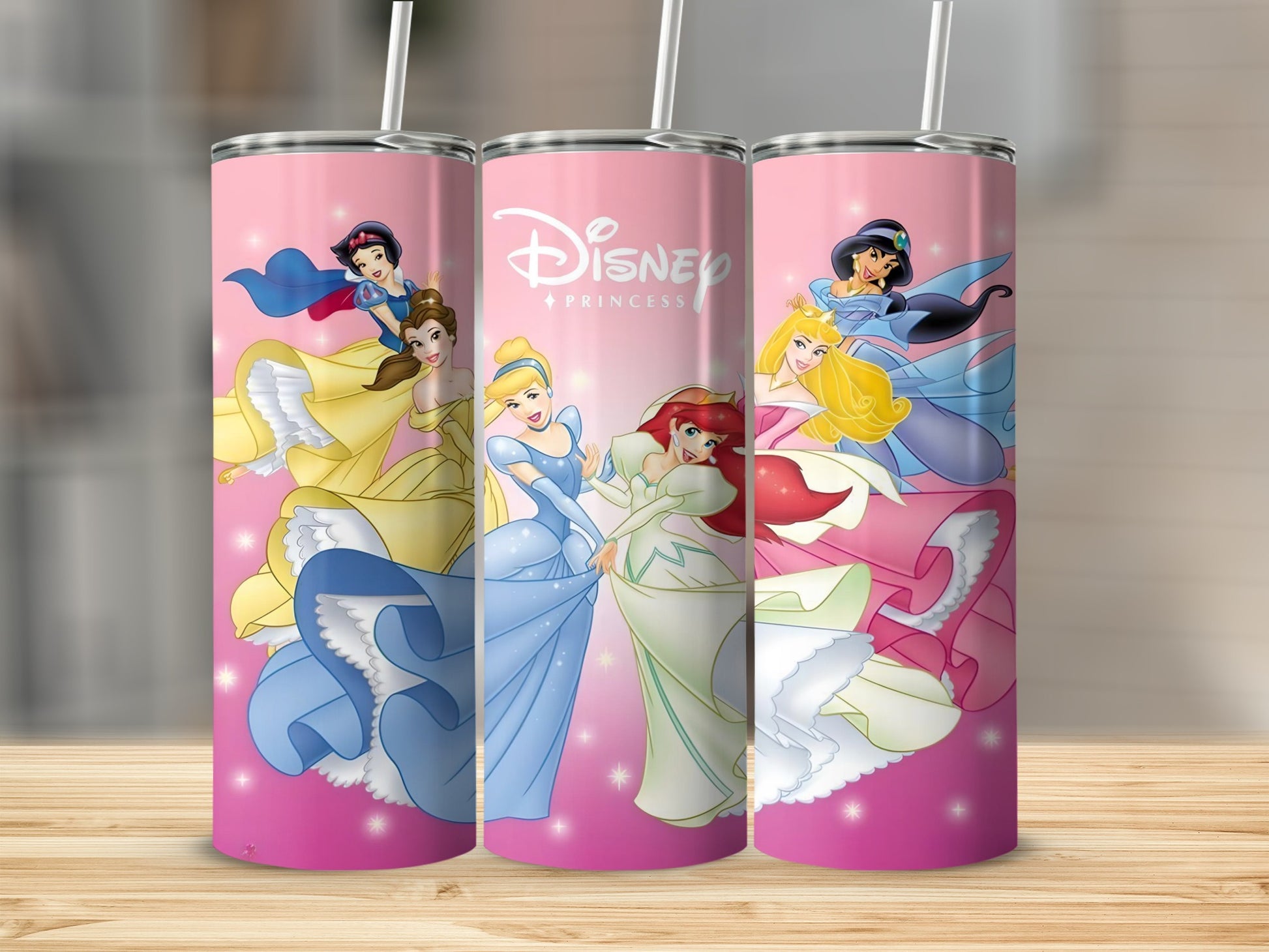 Disney Princess Pink Themed Tumbler with Straw