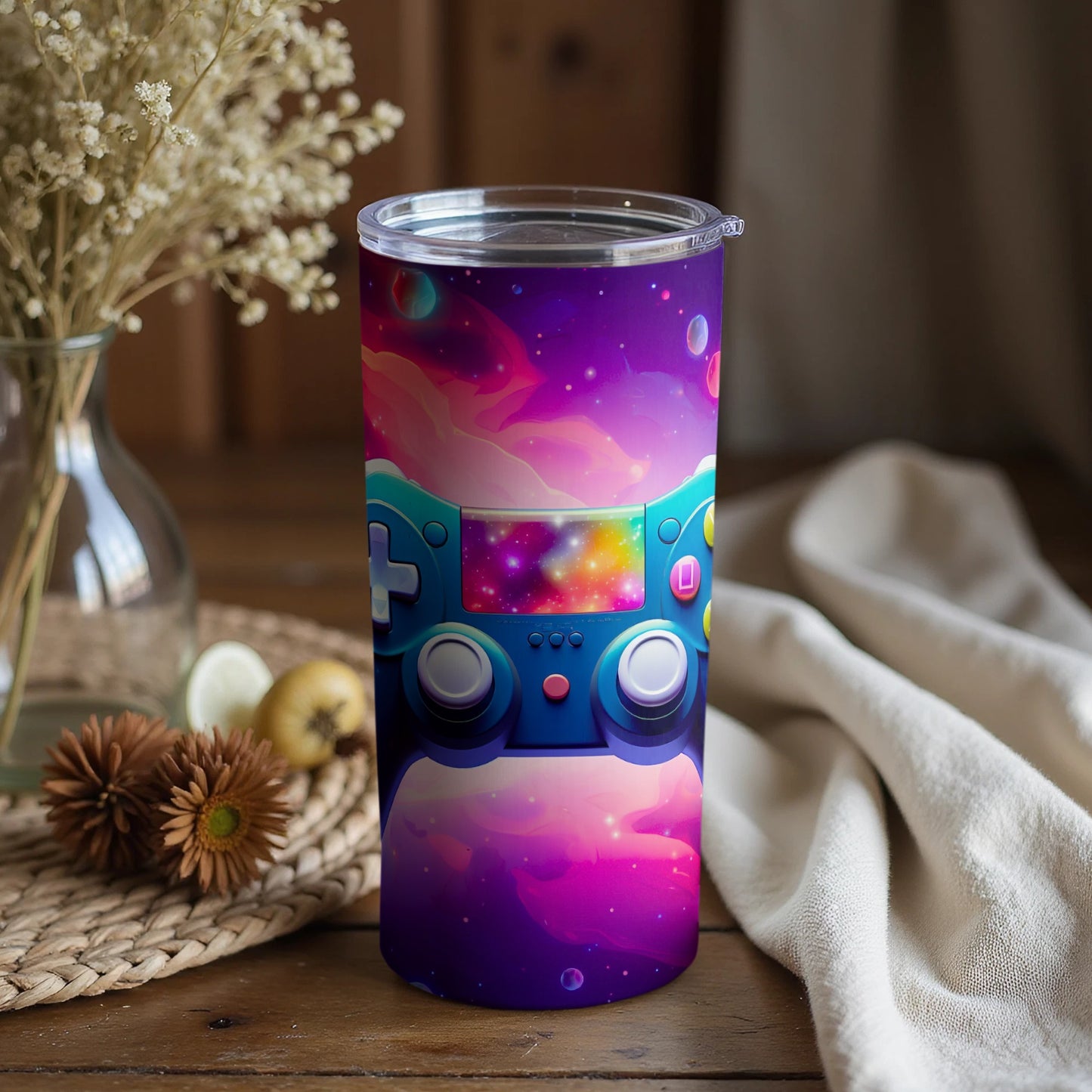 Vibrant Galaxy Game Controller Design Tumbler