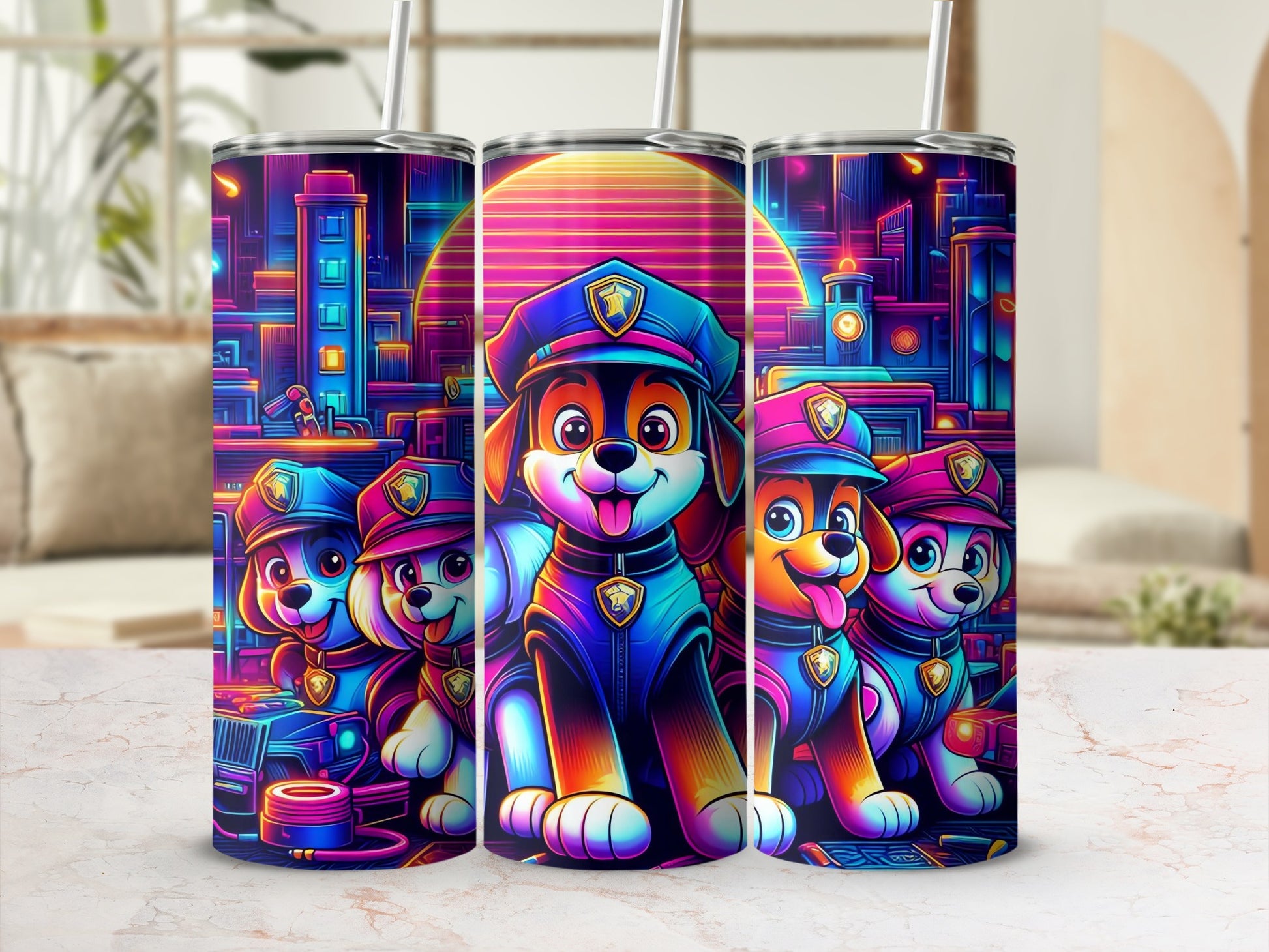 Colorful Cartoon Patrol Dogs Insulated Tumbler Cup