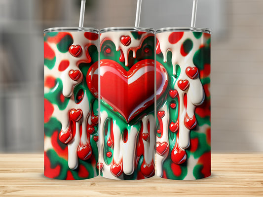 Red Heart Love Drip Abstract Valentine's Day! Hearts Drips Abstract Green And Red Design Art Tumblers