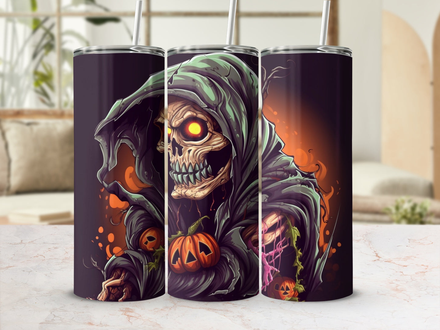 Grim Reaper with Pumpkin Halloween Tumbler Product