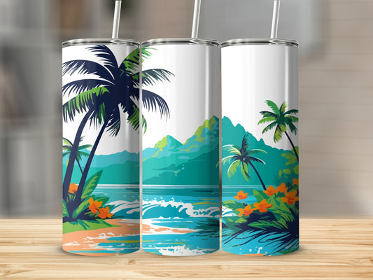 Tropical Beach Scenic Design Travel Tumbler