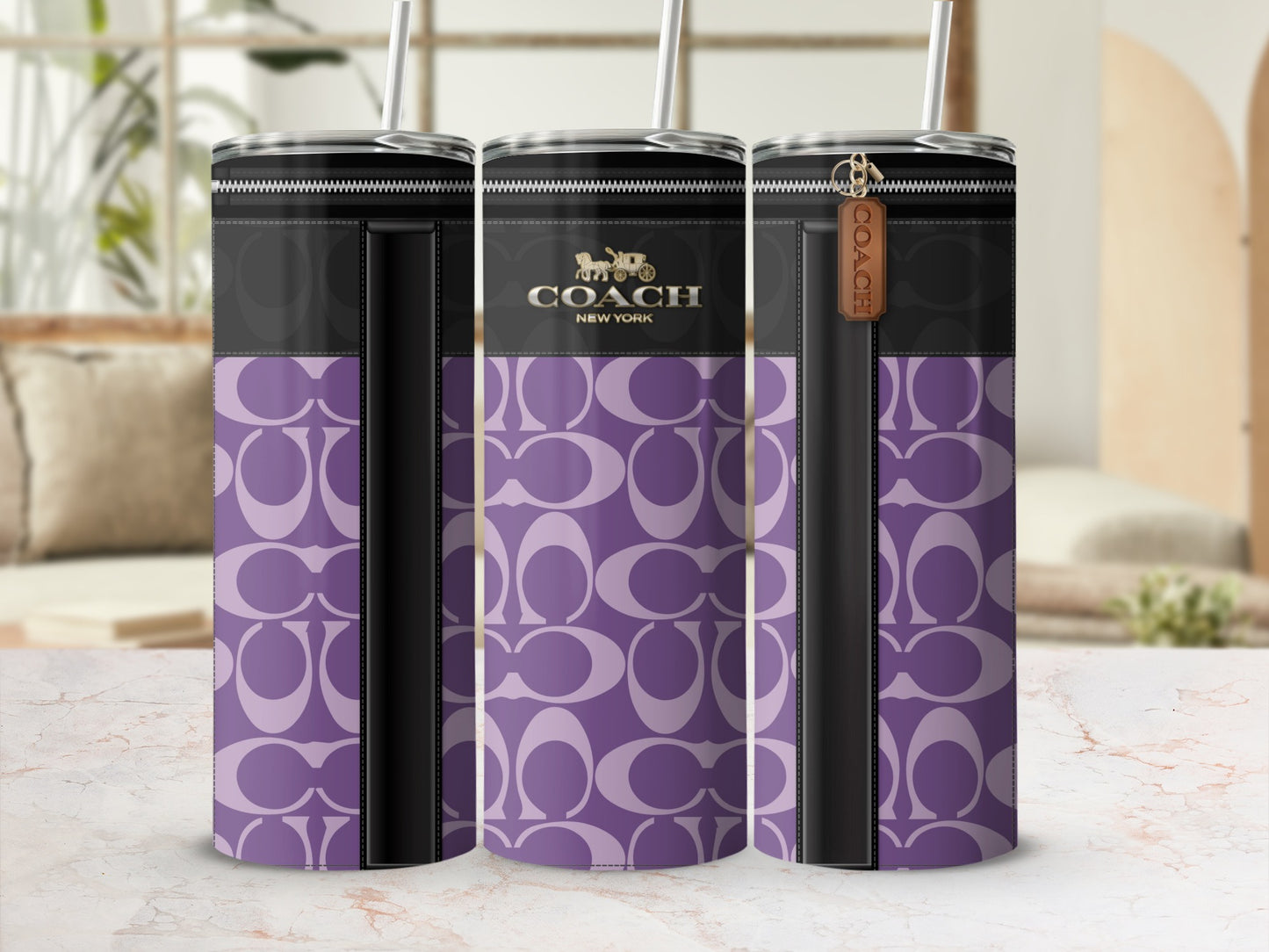 Purple and Black Patterned Coach Drink Tumbler