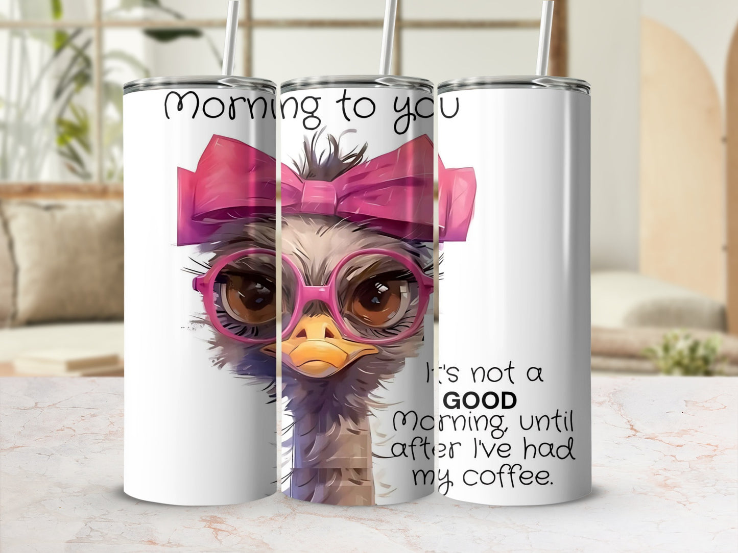 Funny Ostrich Motif Tall Coffee Tumbler with Straw