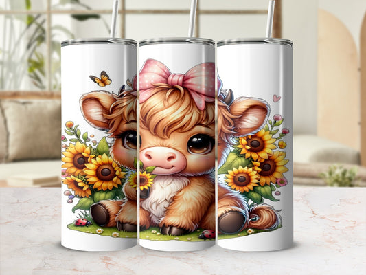 Adorable Cow with Sunflowers Design Tumbler Product