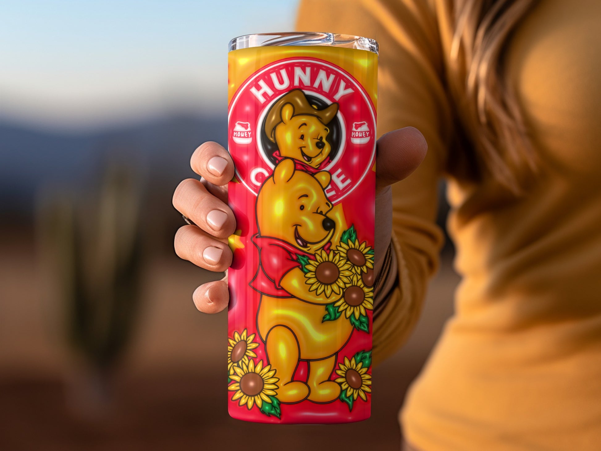 Hunny Coffee Bear with Sunflowers Insulated Tumbler