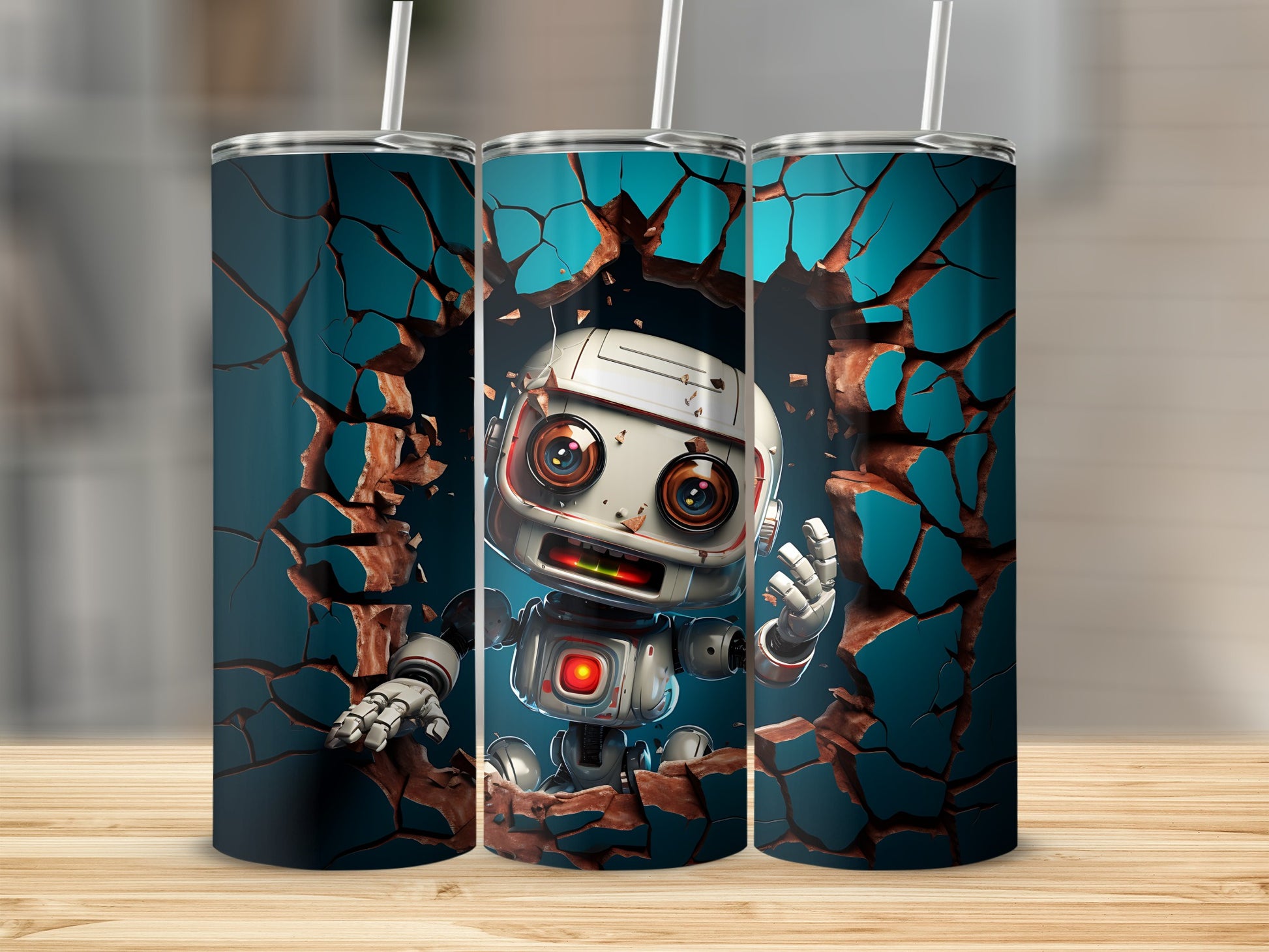 Robot Breaking Through The Wall Insulated Tumbler