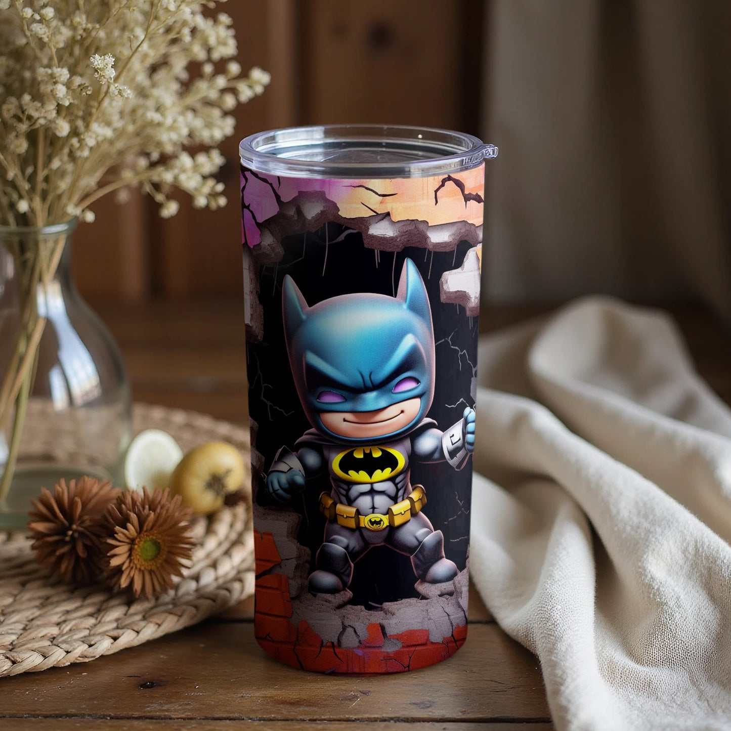 Cute Batman Character Tumbler with Fun Design