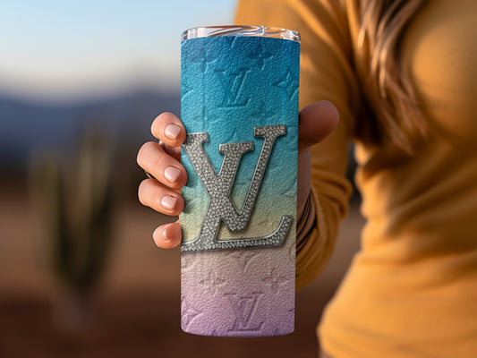 Gradient Blue and Purple Tumbler with Large LV Logo