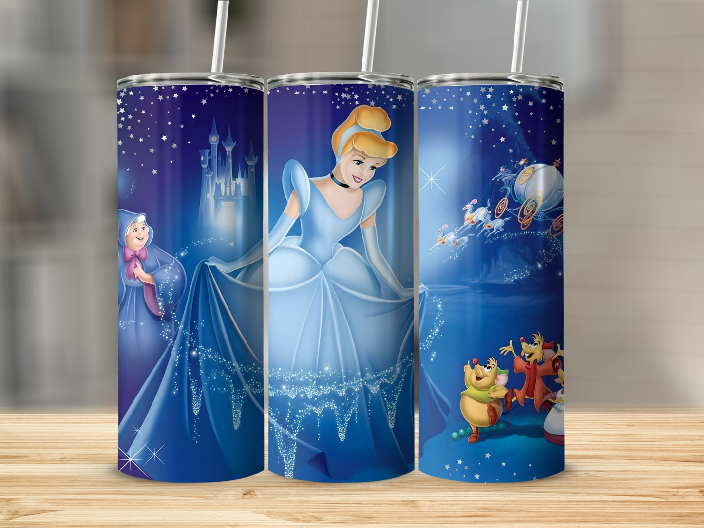Cinderella Themed Tumbler with Straw for Kids and Adults
