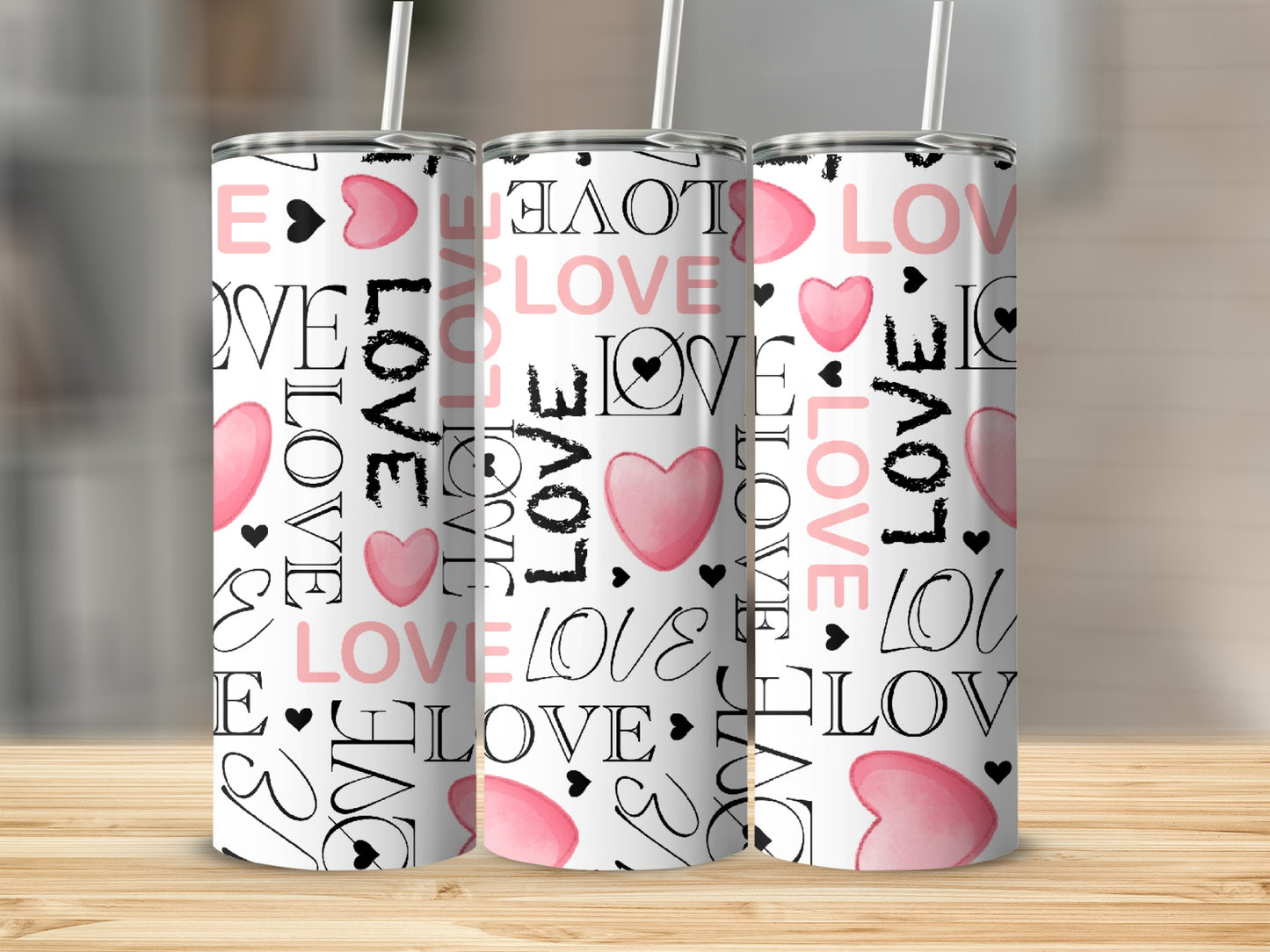 Romantic Pink Black Hearts LOVE Pattern Beautiful Tumbler