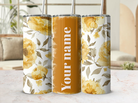 Custom Yellow Floral Design Tumbler Personalized Cup