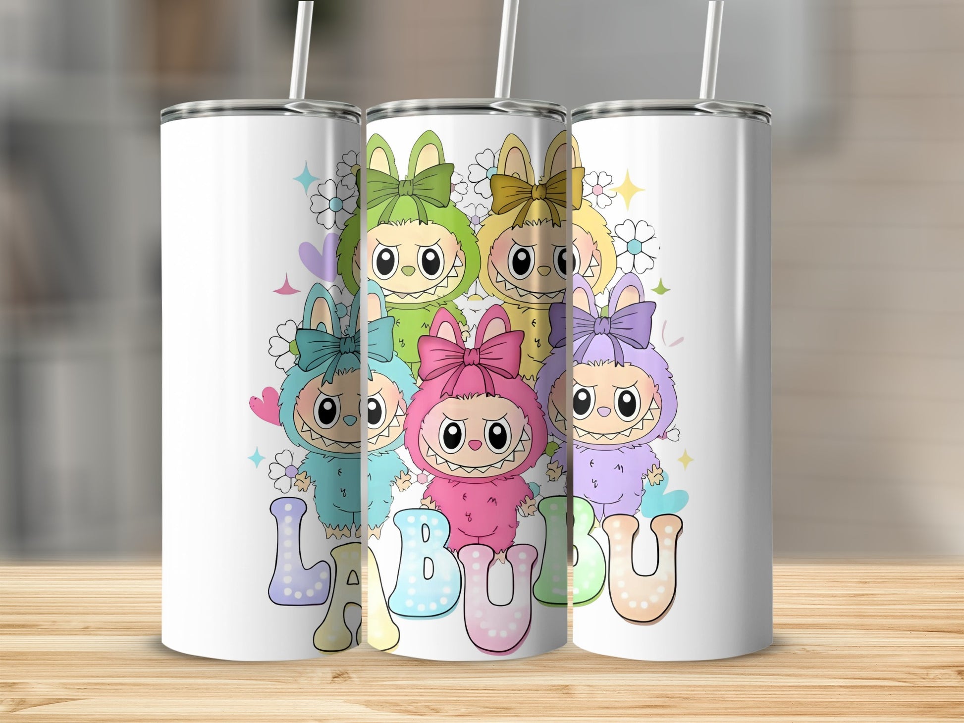 Cute Colorful Characters with Bows Thermos Flask