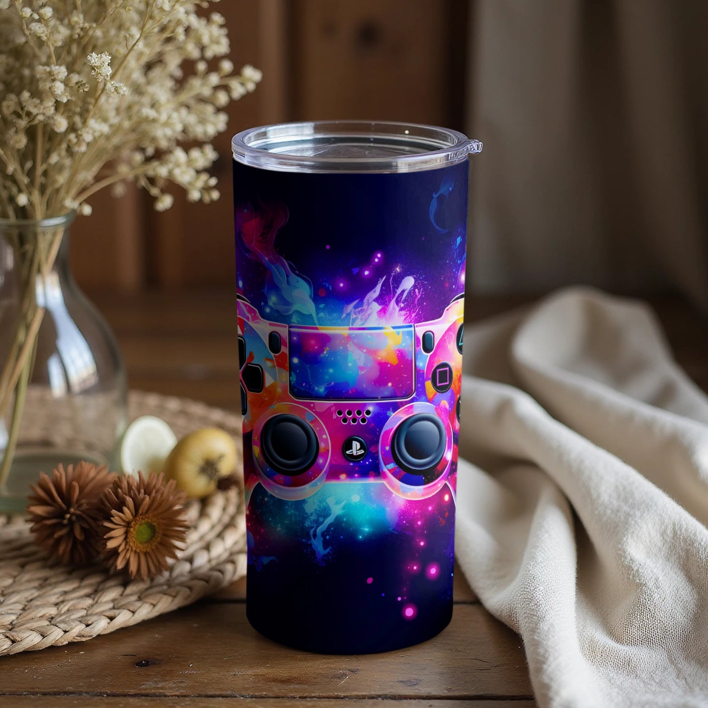 Colorful Controller Tumbler with Abstract Art Design