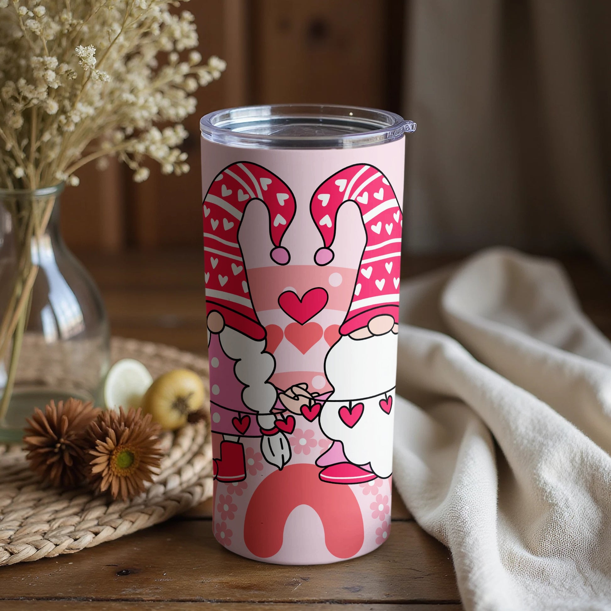 Romantic Gnomes with Heart Decorations Tumbler