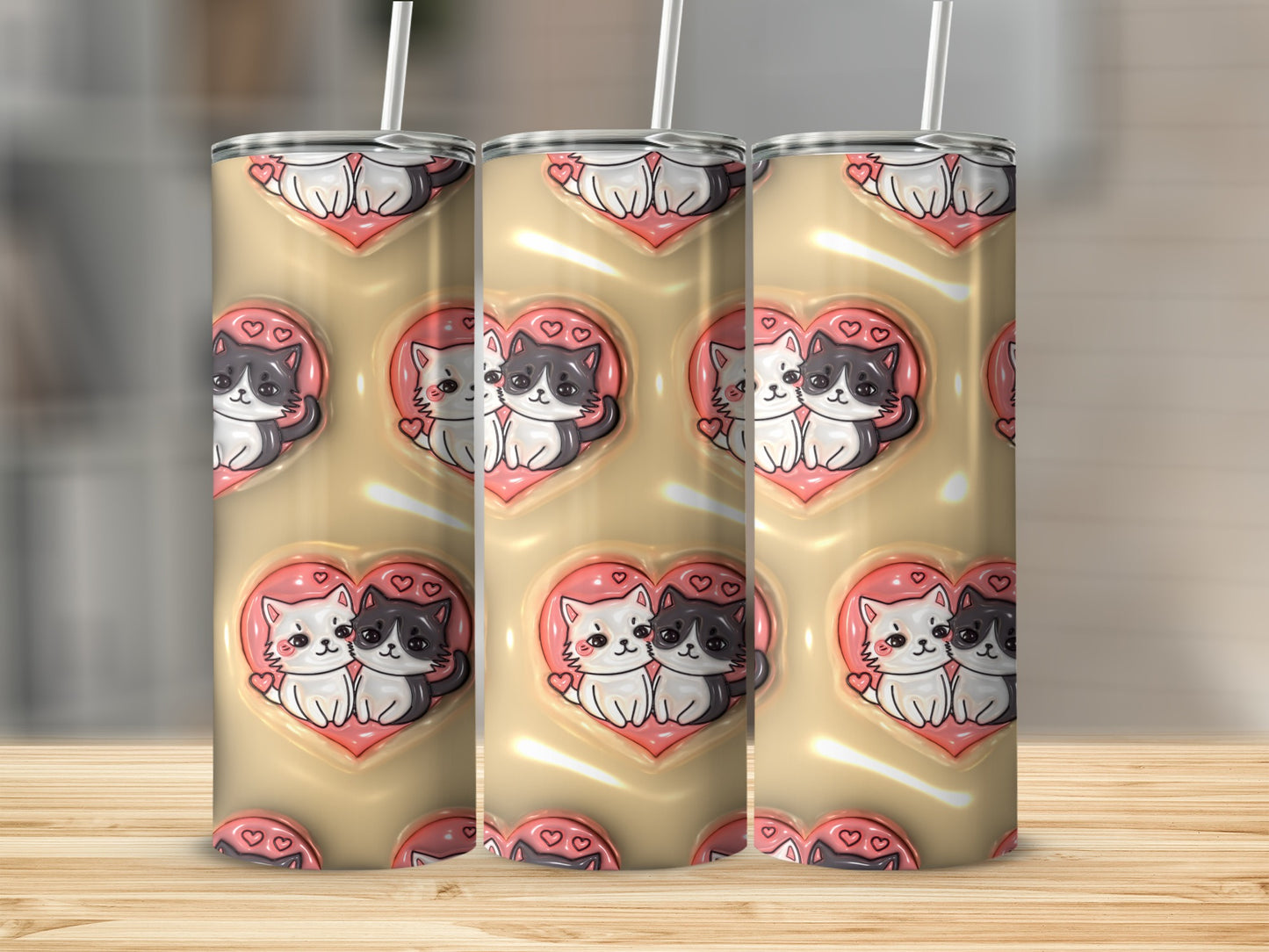 Cute Kitty Couple in Heart Insulated Tumbler