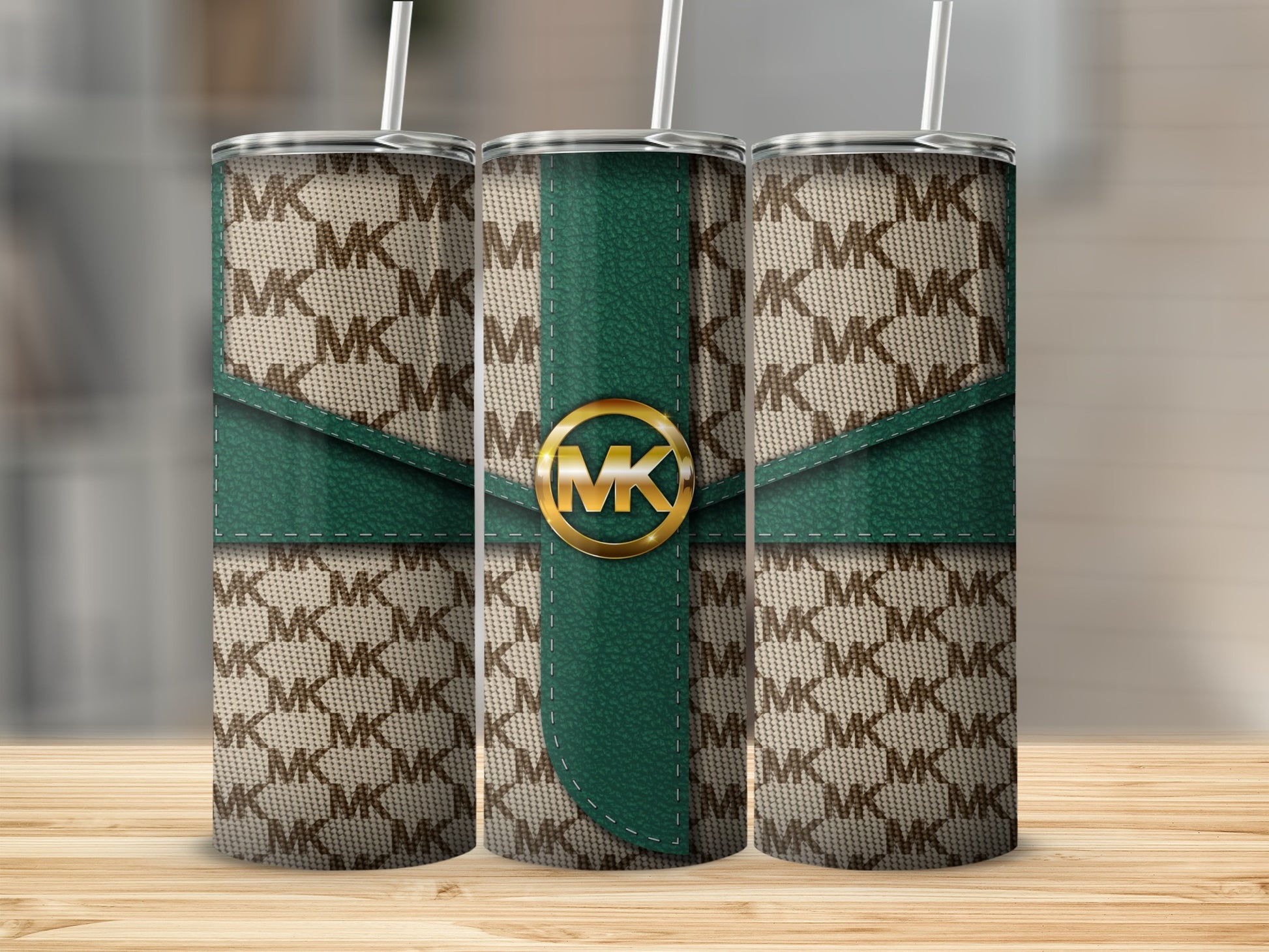 Stylish Green and Beige Monogram Design Tumbler
