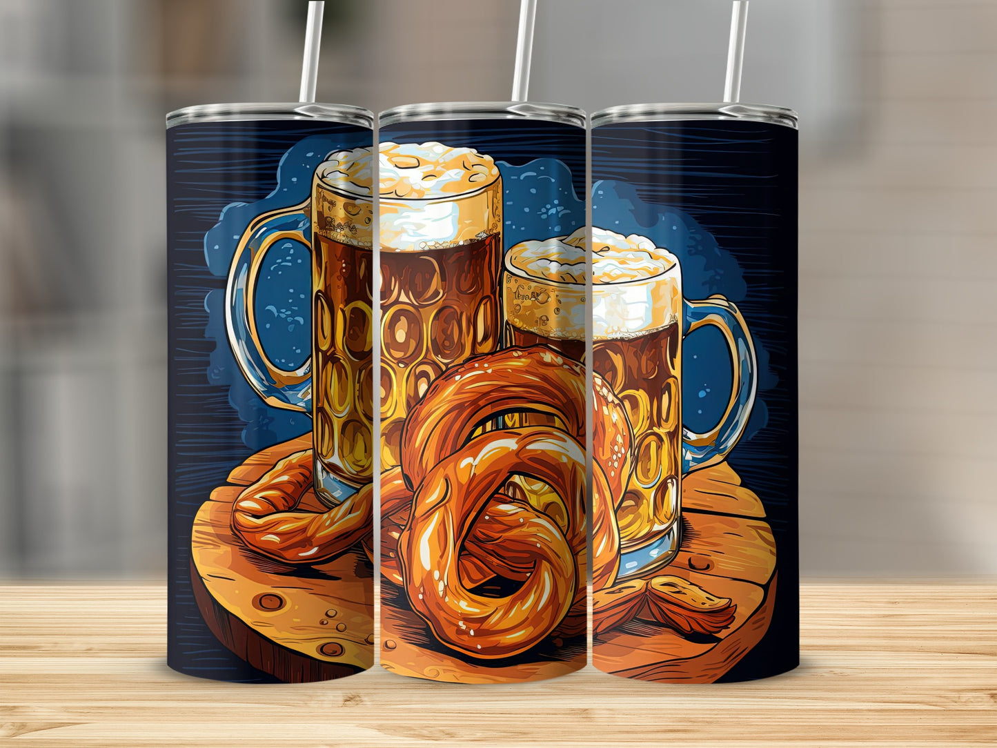 Beer and Pretzel Themed Tumbler Cup with Handle