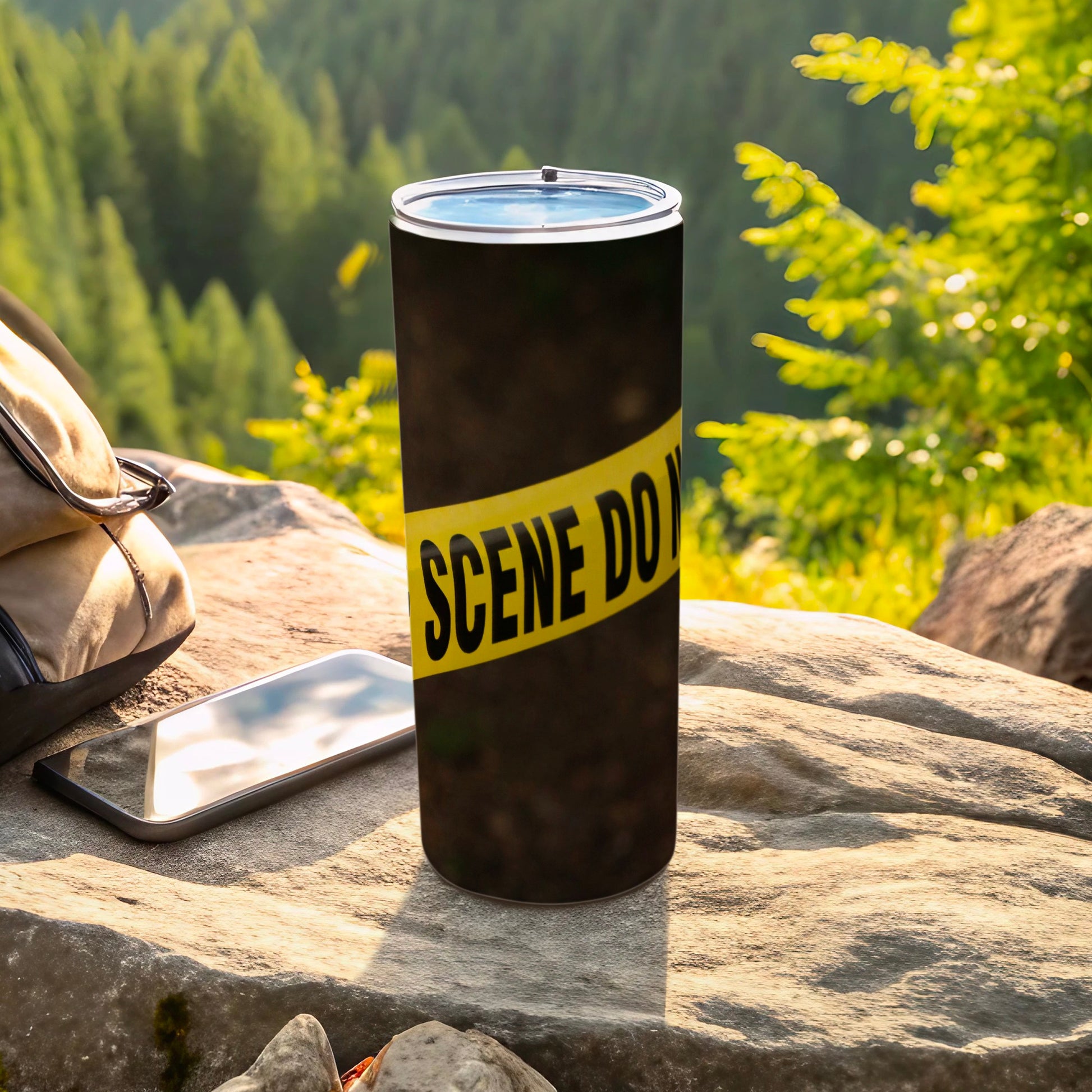 SCENE DO Yellow Tape Black Background Tumbler product type