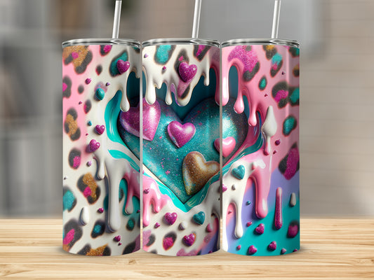 Glitter Hearts Leopard Print Love Valentine's Day! Leopard Pattern with Dripping Paint and Hearts Tumblers