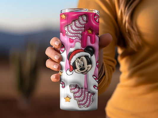 Festive Mouse Tumbler with Pink Candy Cane Design