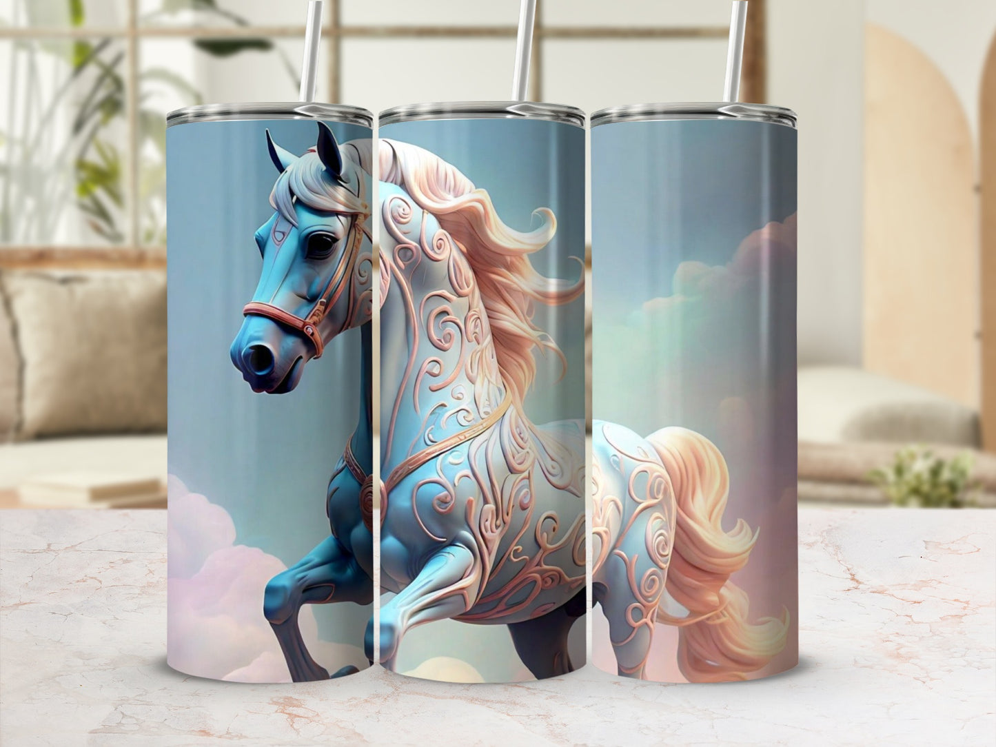 Majestic Blue Horse Design Stainless Steel Tumbler