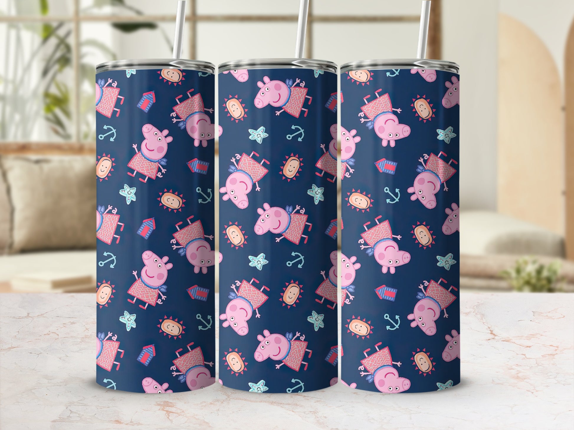 Cute Cartoon Pig and Anchor Pattern Tumbler Vintage Design