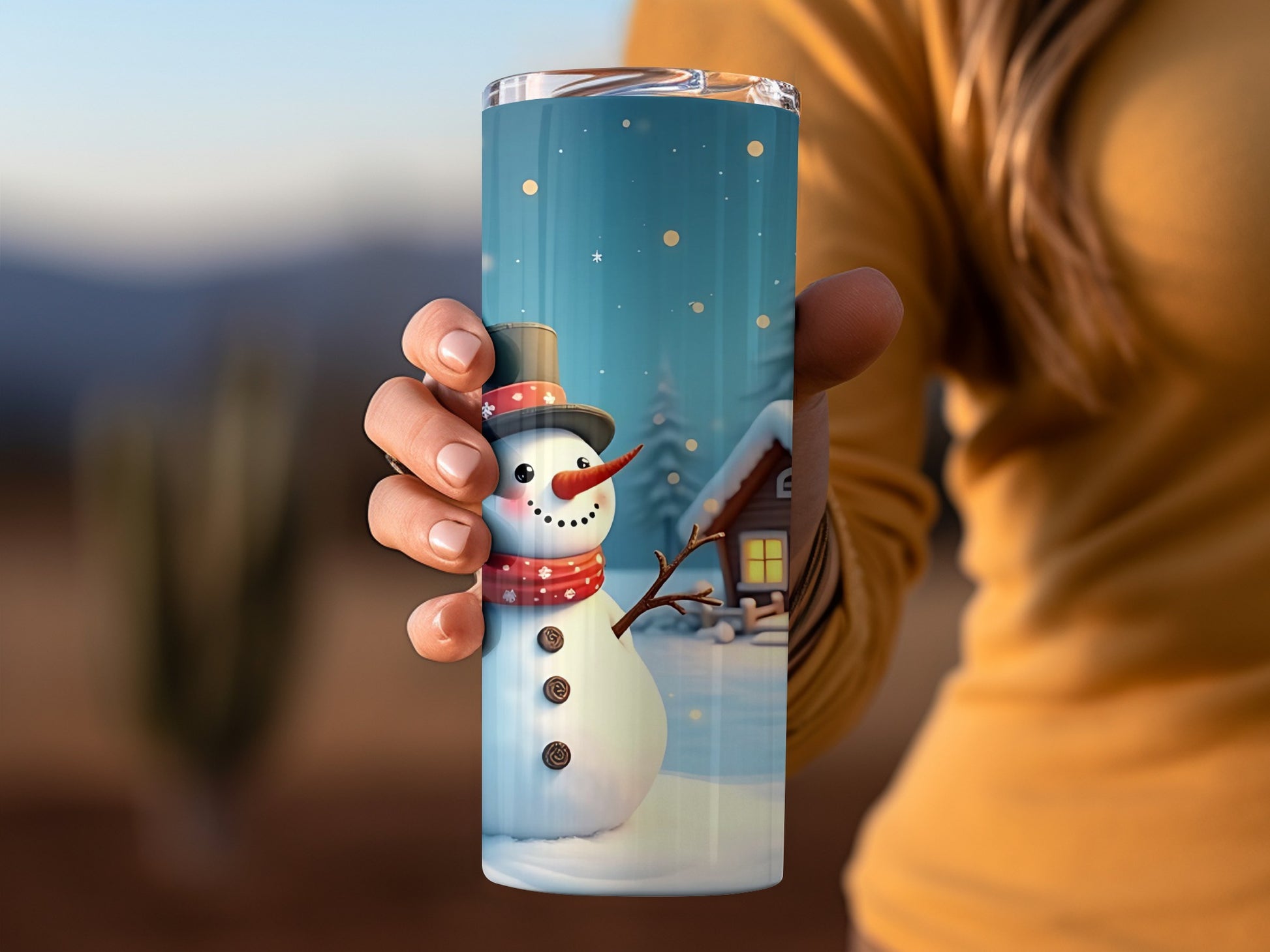 Cute Snowman Tumbler with Winter Scene Design
