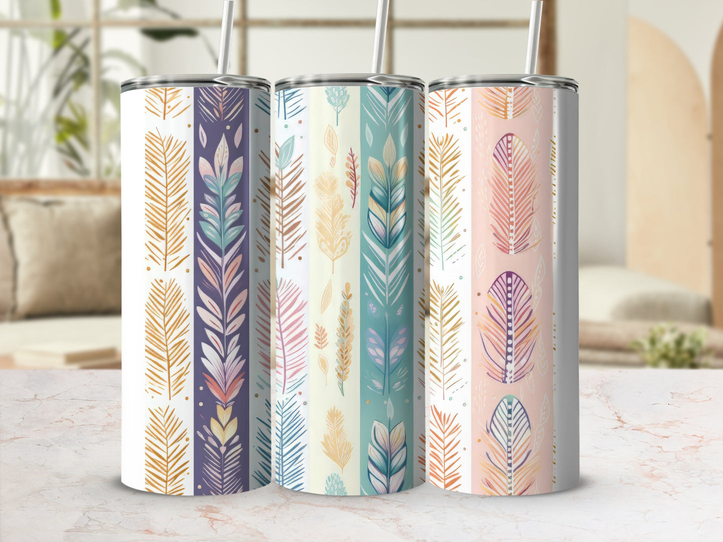 Boho Feather Design Insulated Tumbler Set Product