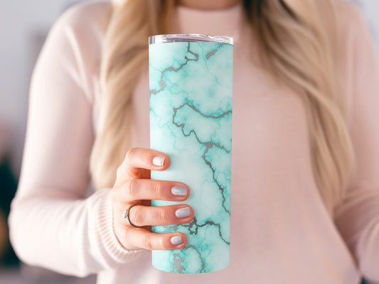 Aqua Blue Marble with Gold Veins Elegant Design Tumblers