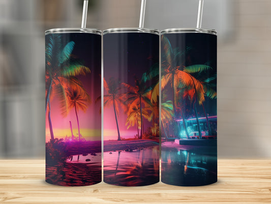 Tropical Paradise Sunset Design Tumbler Set