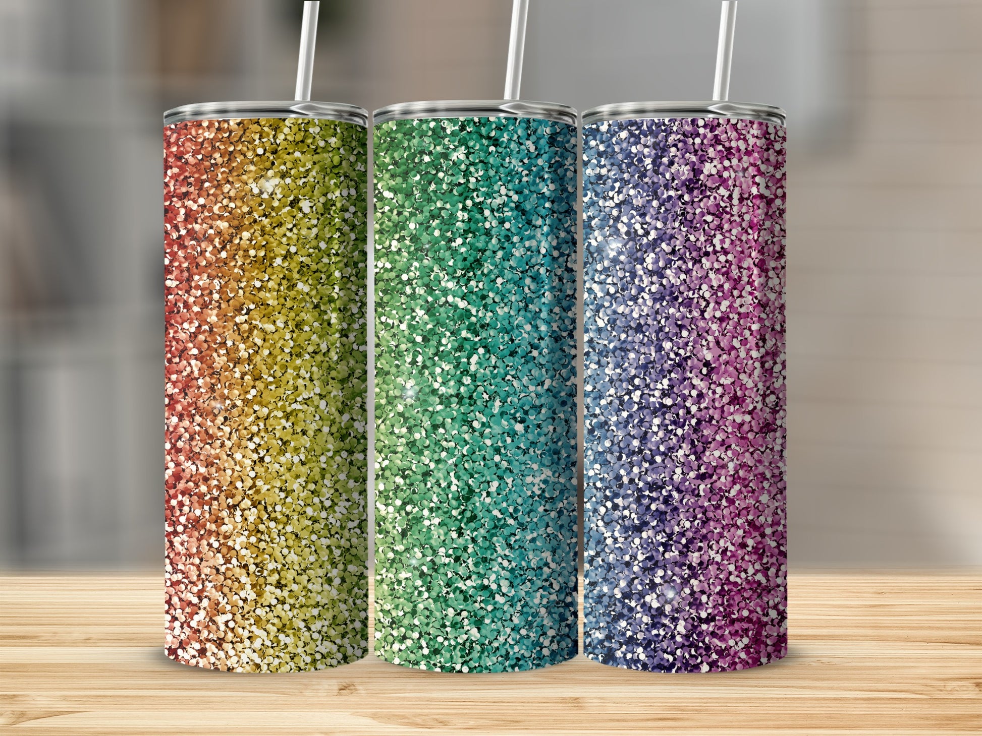 Rainbow Glitter Design Insulated Drinkware Tumblers Product
