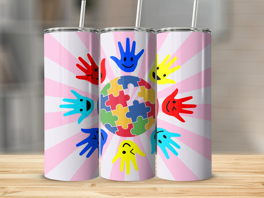Puzzle Handprints Artwork Colorful Tumbler Product