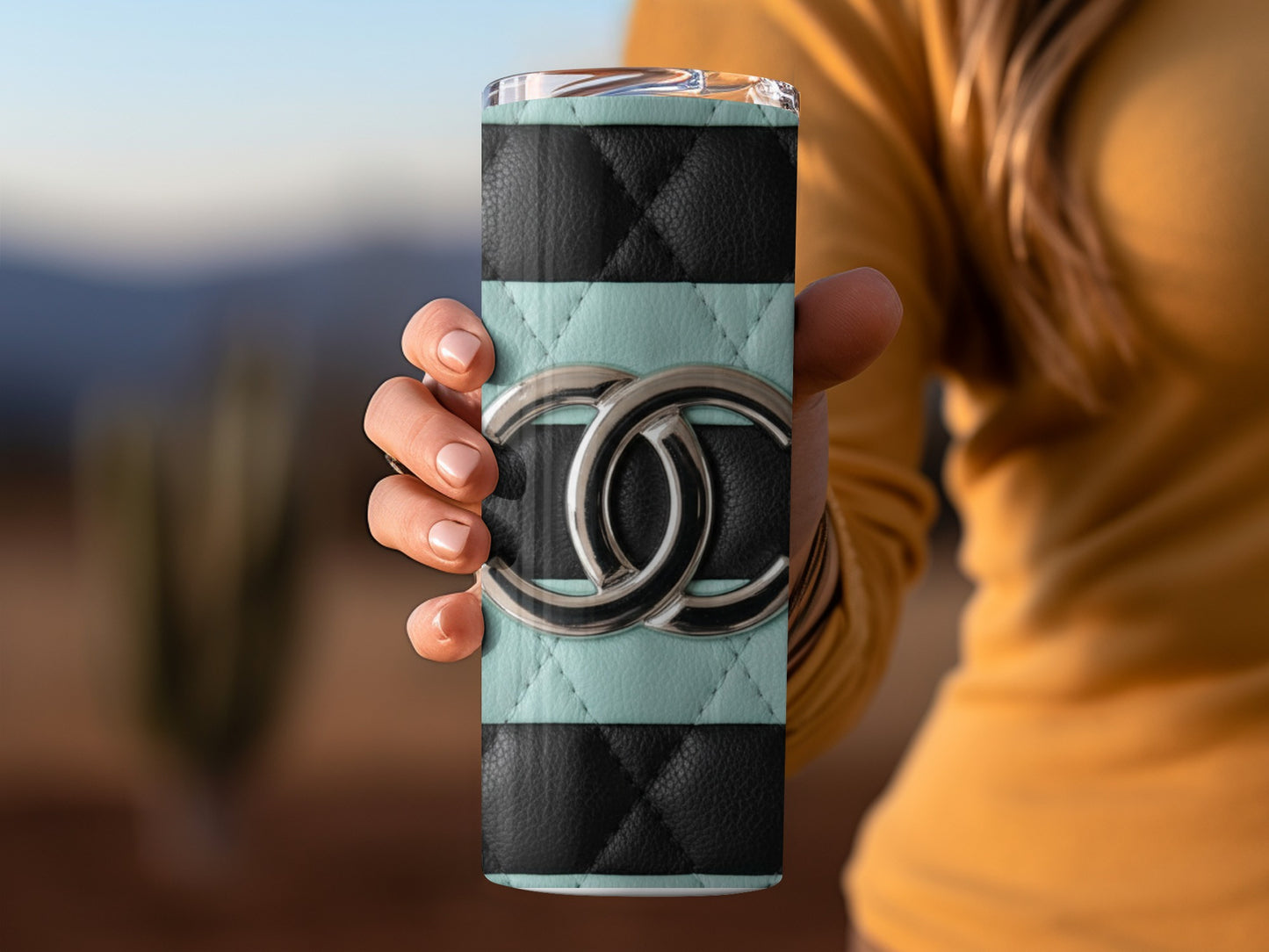 Elegant Black And Mint Design With Logo Pattern Tumblers