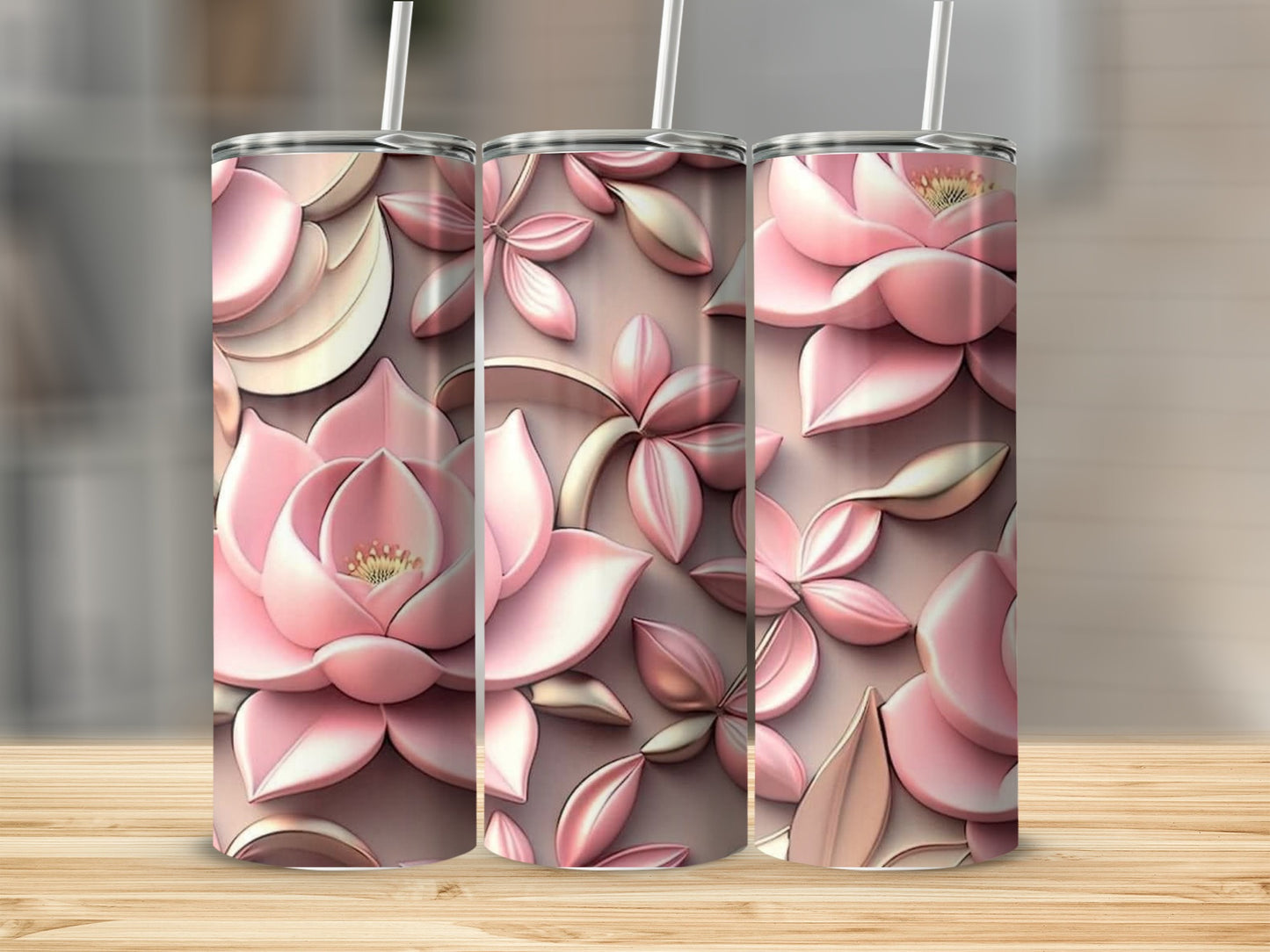 Elegant Pink Lotus Flower Design Insulated Tumbler