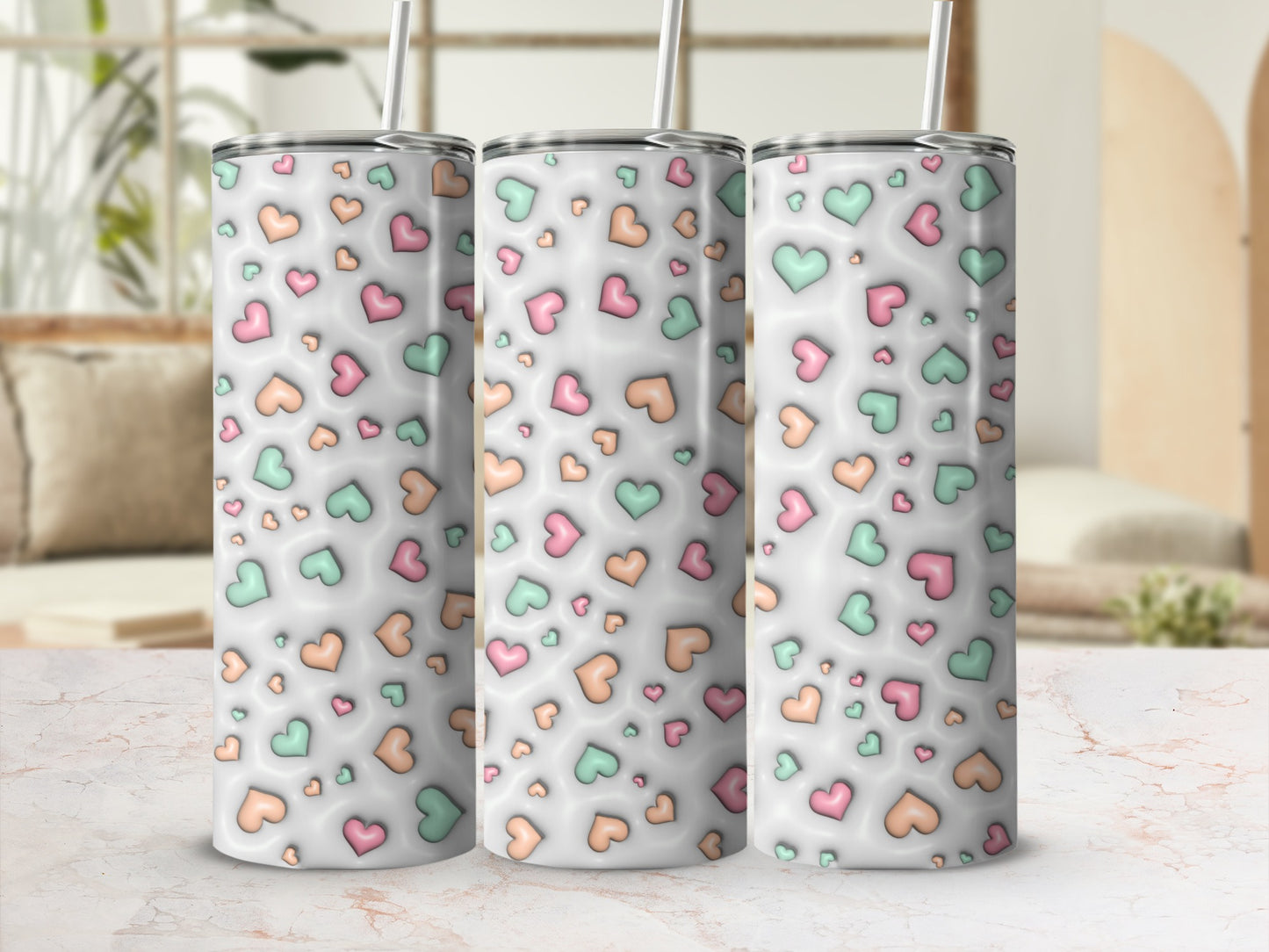 Cute Heart Pattern Insulated Tumbler for On-The-Go