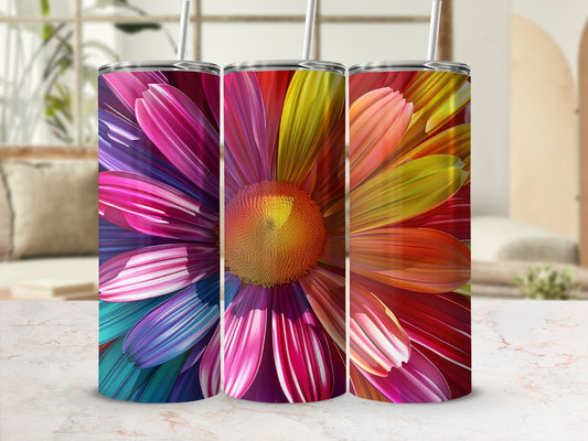 Three colorful tumblers featuring abstract floral patterns.