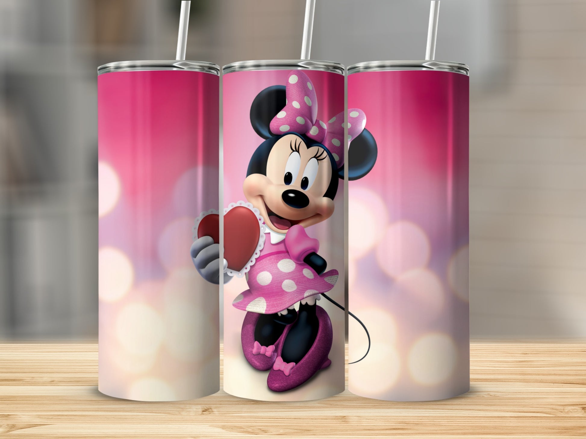 Cute Minnie Mouse with Heart Pink Gradient Tumbler
