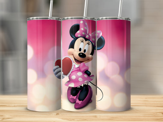 Cute Minnie Mouse with Heart Pink Gradient Tumbler