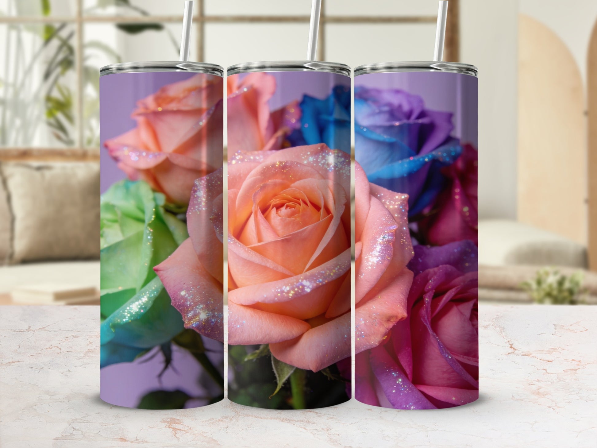 Sparkling Multicolor Roses Print on Tumblers product