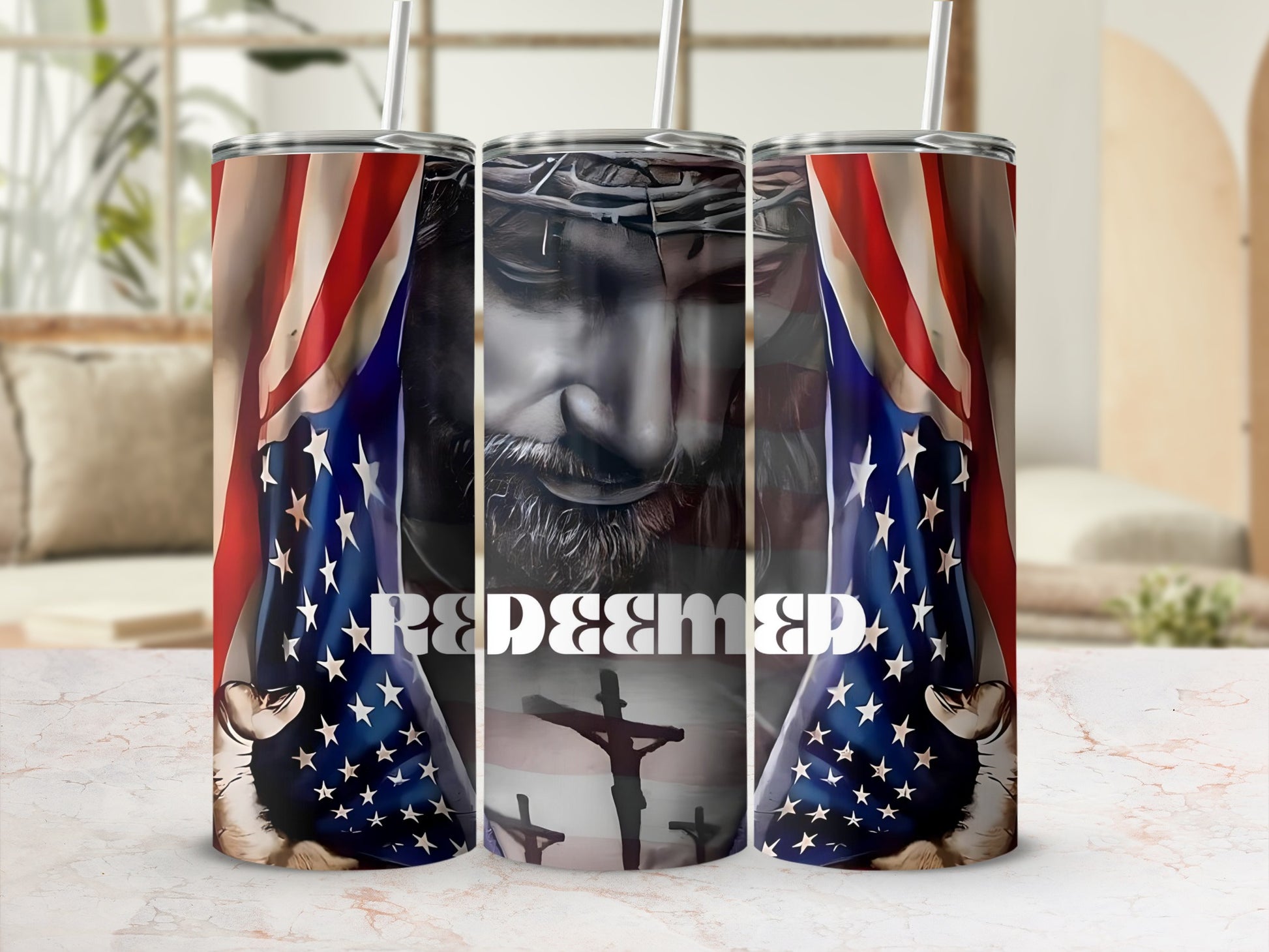 Redeemed Jesus American Flag Christian Tumbler